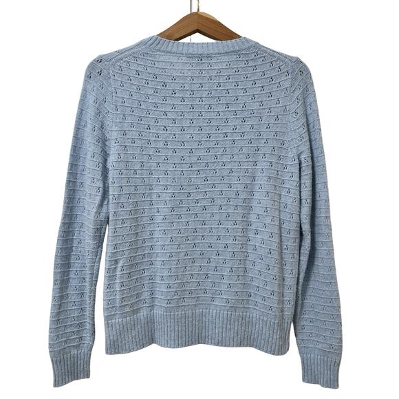 J Crew Womens Pointelle Wool Alpaca Blend Sweater Size M Blue Coquette Feminine - Picture 2 of 7